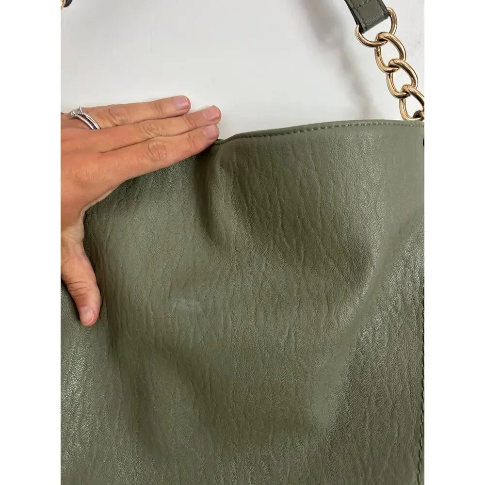Jessica Simpson Camille Olive Studded Hobo Bag Gold Chain Detail